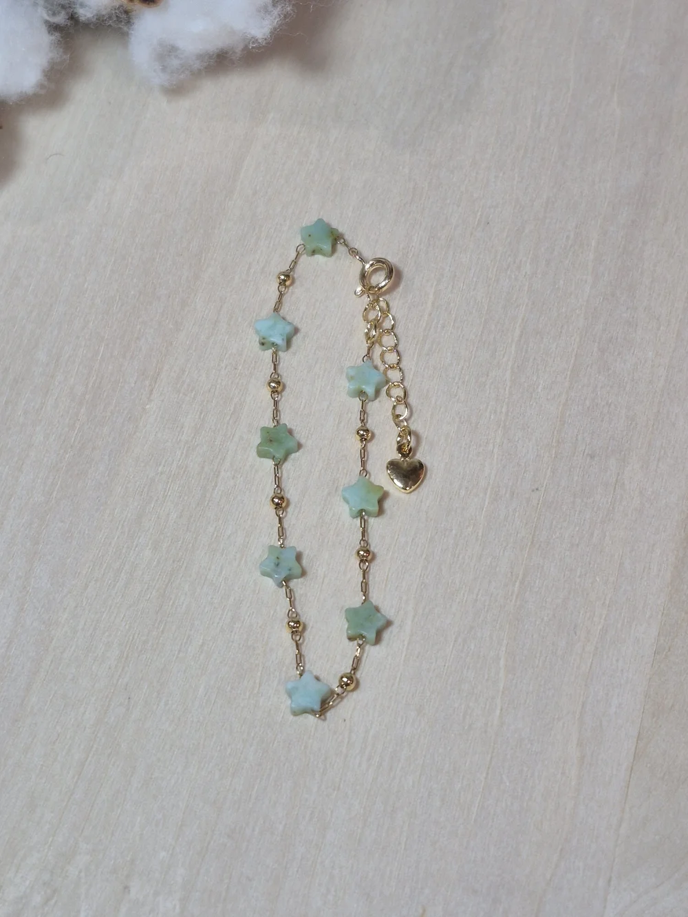 💚⭐️NEW💚⭐️ PRETTY!! SS Micro PaperClipGREEN OPAL FacetedNat. Stone Star Braclet